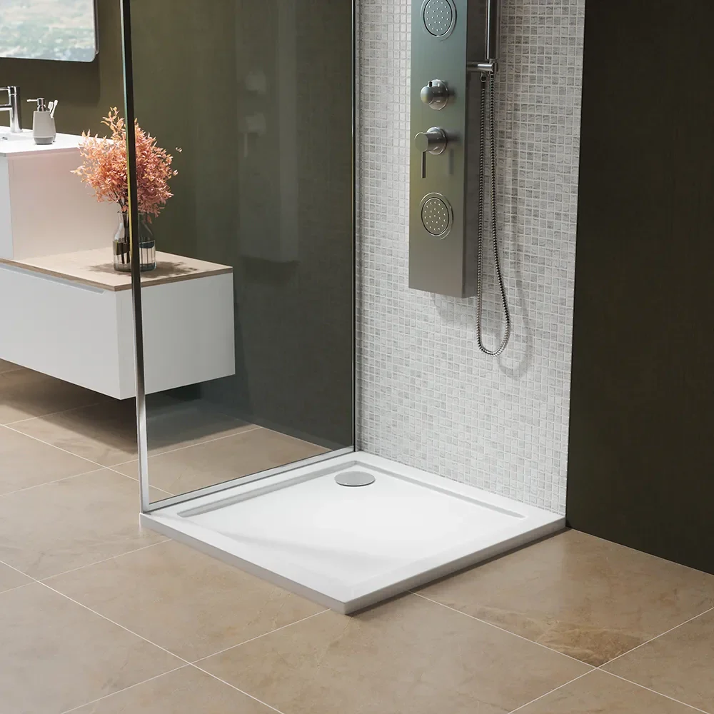Piatto doccia 75x75 cm quadrato bianco lucido bordato in acrilico rinforzato | Asteios - Image 2