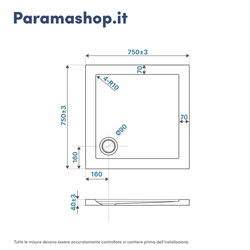 Piatto doccia 75x75 cm quadrato bianco lucido bordato in acrilico rinforzato | Asteios - Image 7