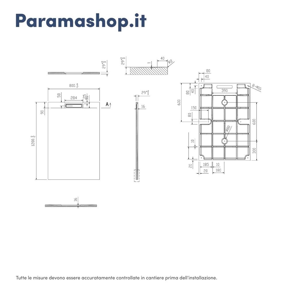 Piatto doccia 80x120 cm in marmoresina bianco effetto pietra | Paros - Image 5