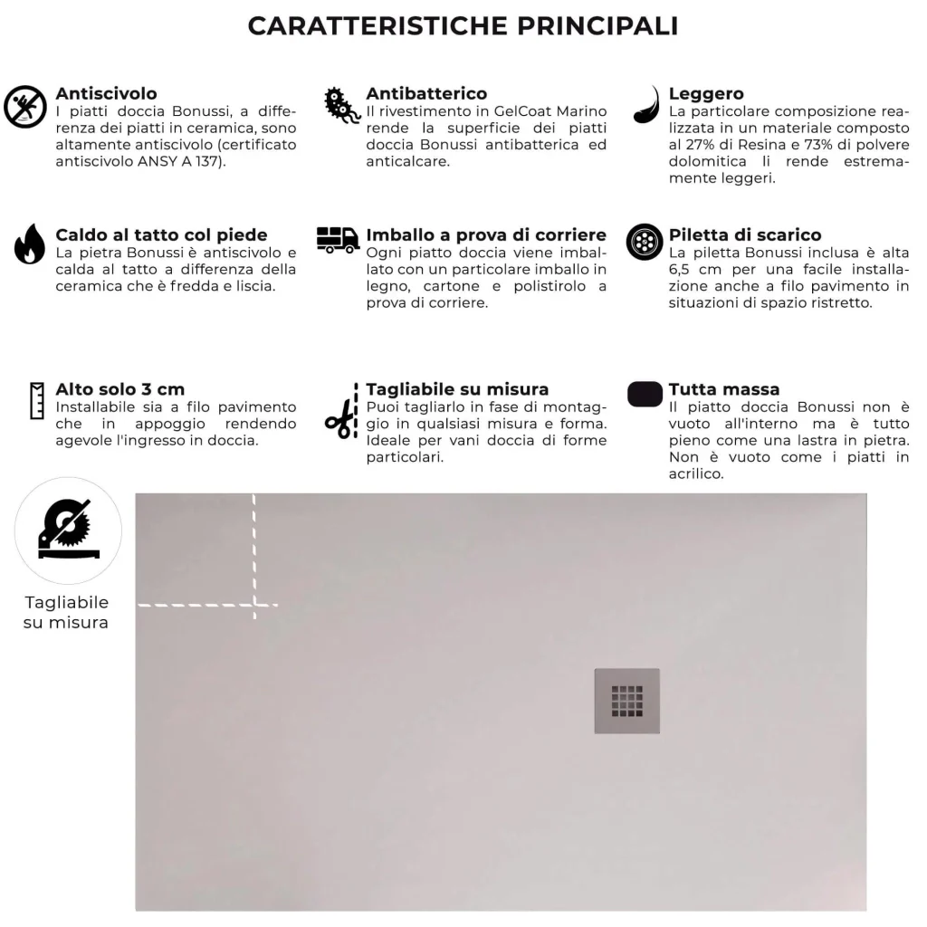 Piatto Doccia 90x140 cm in Pietra Bonussi Everest Bianco - Image 4