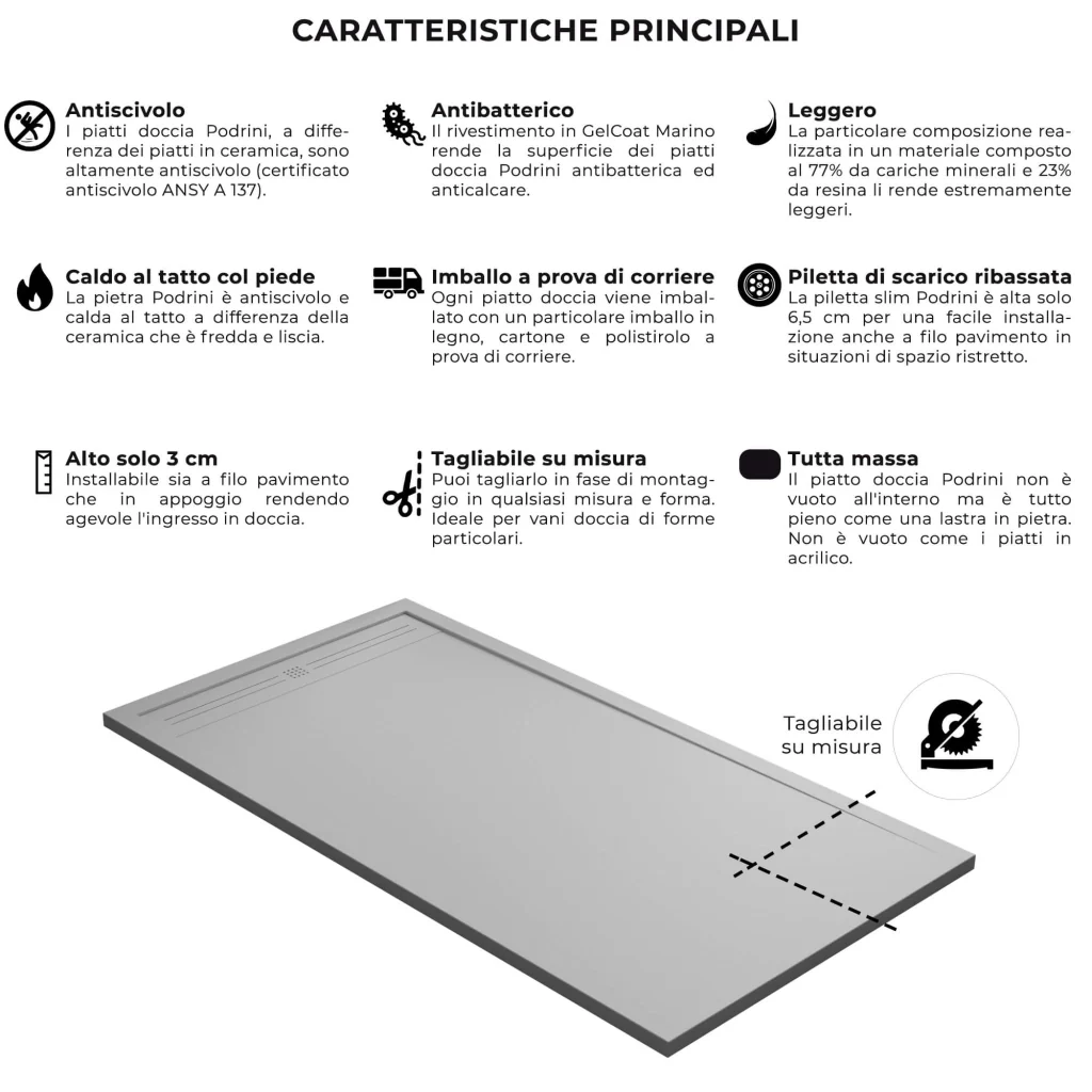 Piatto Doccia 90x190 cm in Pietra Bonussi Canton Grigio Chiaro - Image 4