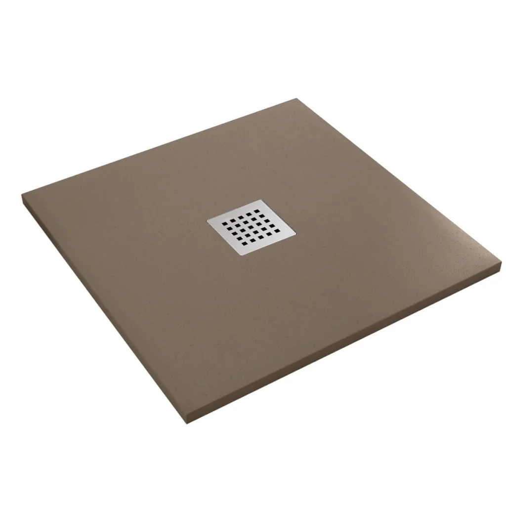 Piatto doccia in marmo resina effetto pietra con foro centrale marrone chic, misura 90x110