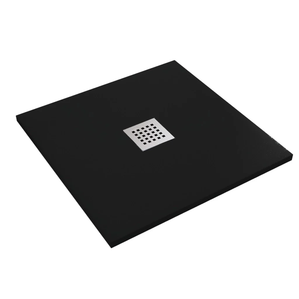 Piatto doccia in marmo resina effetto pietra con foro centrale nero chic, misura 75x110