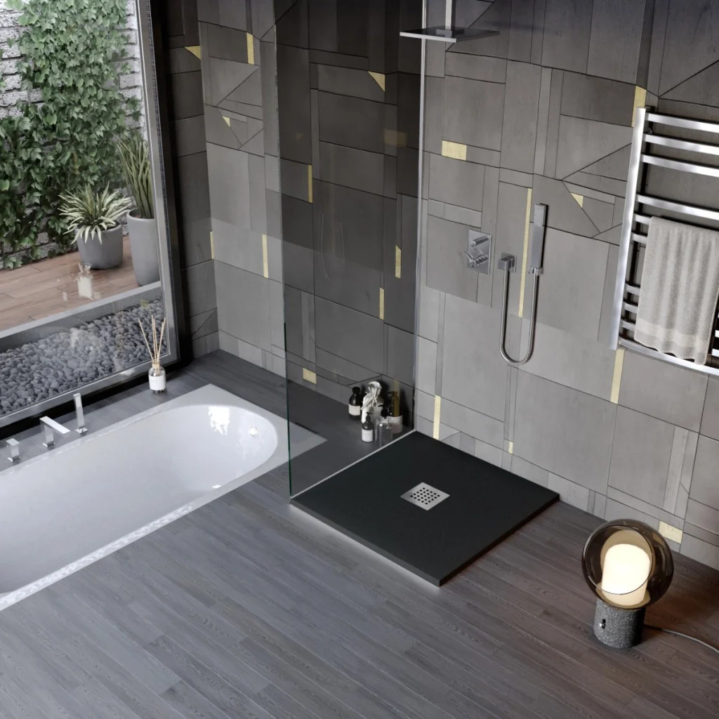 Piatto doccia in marmo resina effetto pietra con foro centrale nero chic, misura 75x170 - Image 4