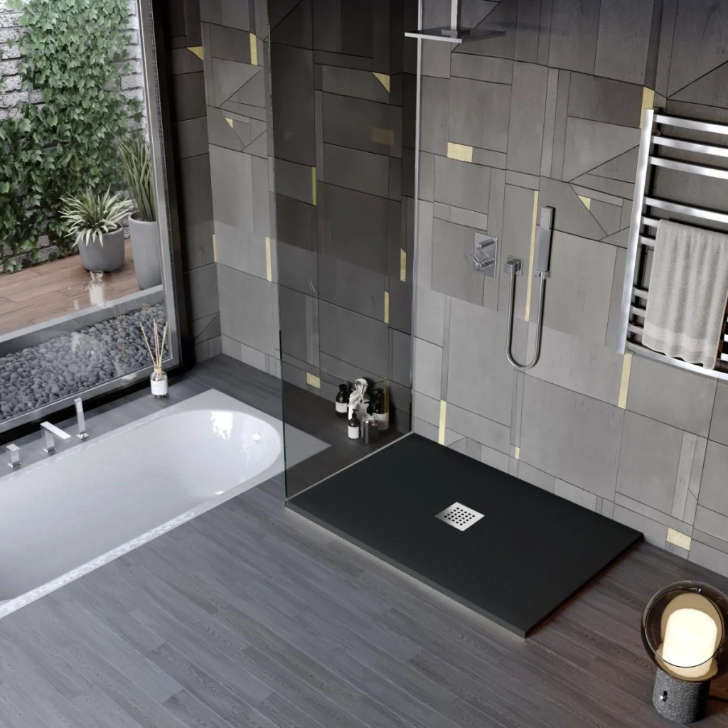 Piatto doccia in marmo resina effetto pietra con foro centrale nero chic, misura 80x110 - Image 5