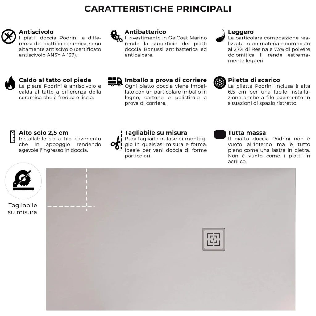 Piatto Doccia in Pietra 90x130 cm Bonussi Canton Bianco - Image 4