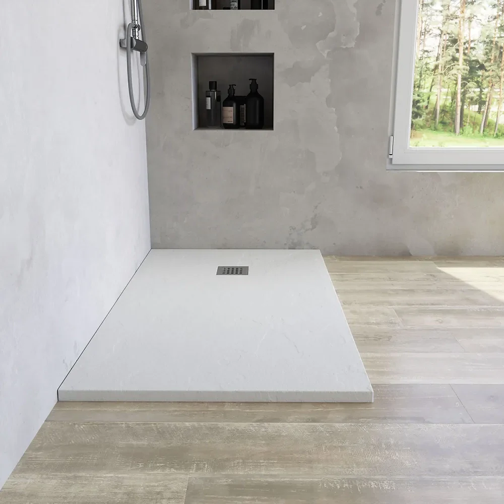 Piatto doccia rettangolare 80x150 cm in marmoresina bianco effetto pietra h3 cm | Milos - Image 7