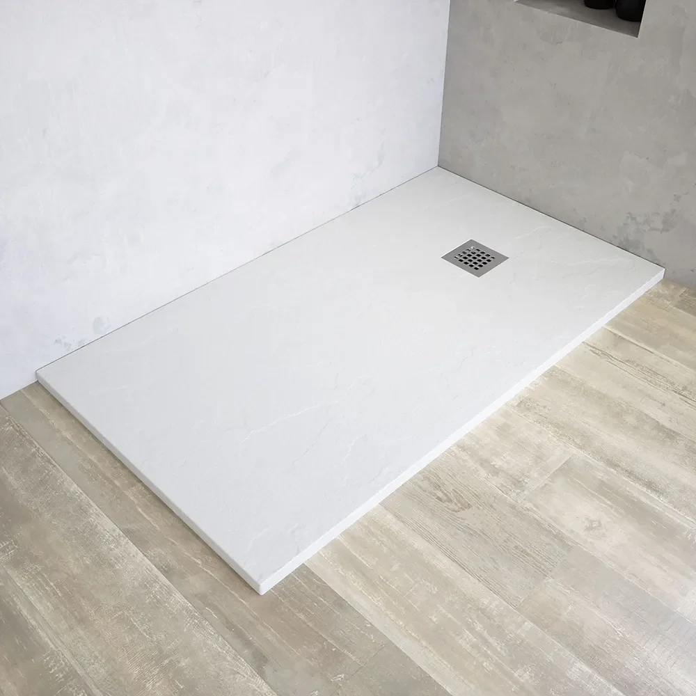 Piatto doccia rettangolare 80x160 cm in marmoresina bianco effetto pietra h3 cm | Milos