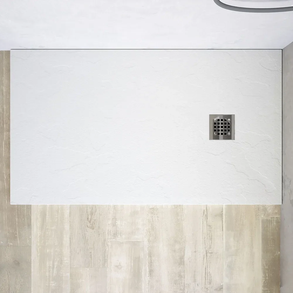 Piatto doccia rettangolare 80x160 cm in marmoresina bianco effetto pietra h3 cm | Milos - Image 2