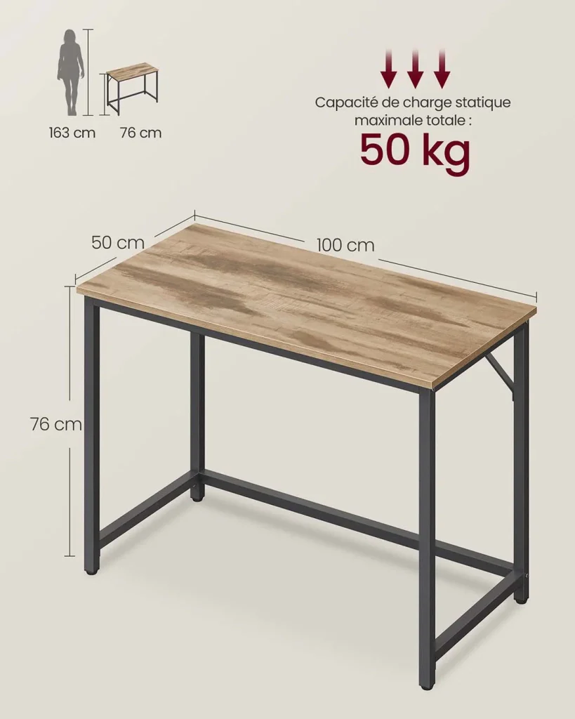 Piccola scrivania/postazione di lavoro 100 x 50 x 75 cm per ufficio soggiorno camera da letto montaggio semplice metallo stile industriale marrone 12_0004686 - Image 4