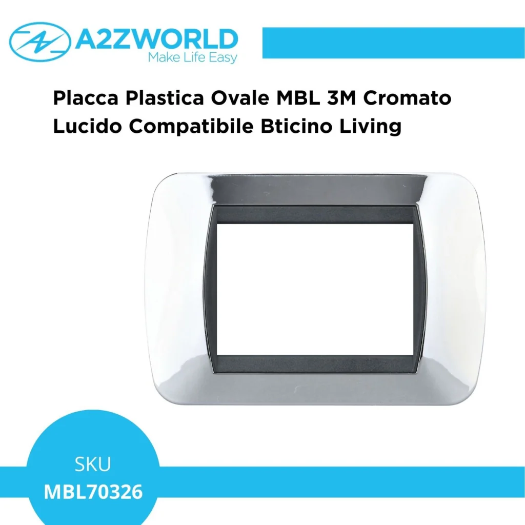 Placca Plastica Ovale MBL 3M Cromato Lucido Compatibile Bticino Living BLN88313 - Image 2