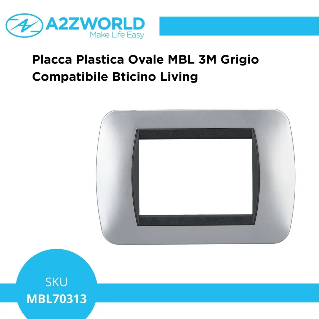 Placca Plastica Ovale MBL 3M Grigio Compatibile Bticino Living BLN88306 - Image 2