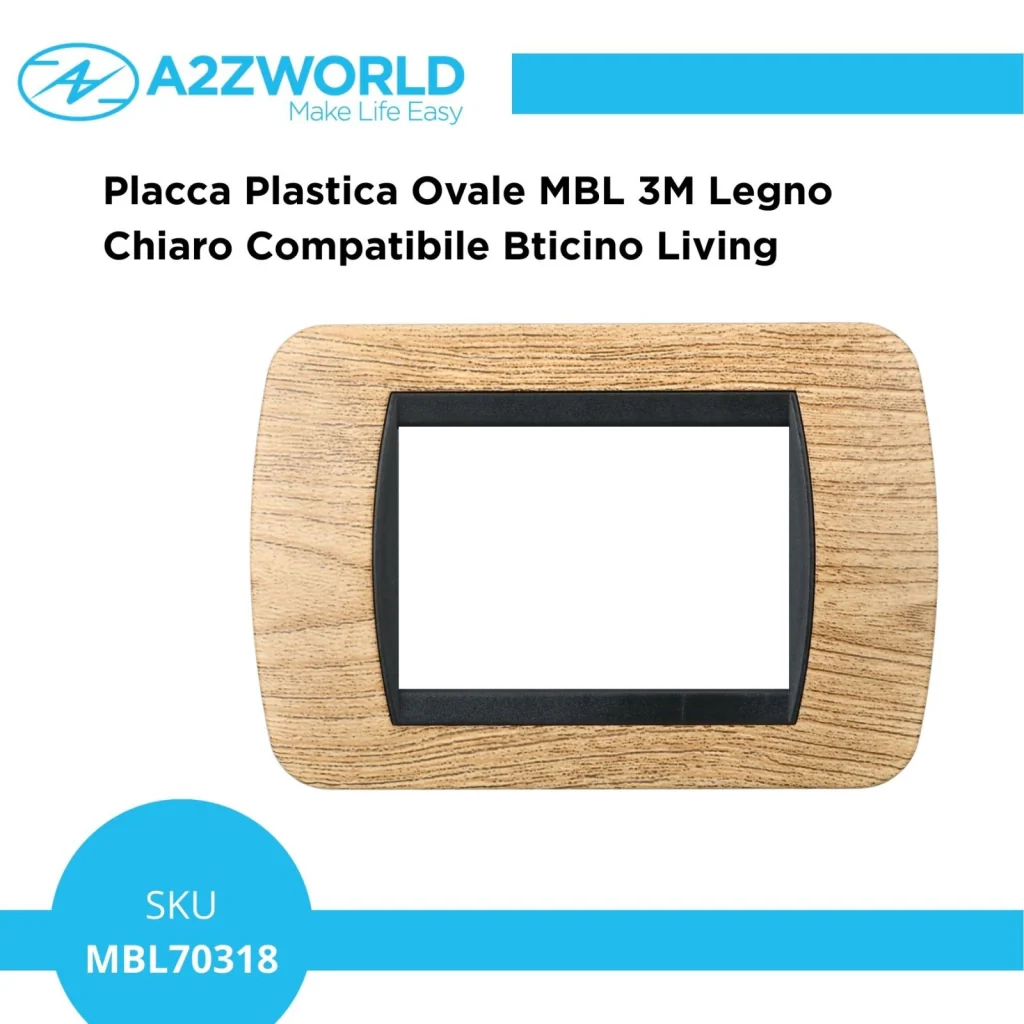 Placca Plastica Ovale MBL 3M Legno Chiaro Compatibile Bticino Living BLN88304 - Image 2