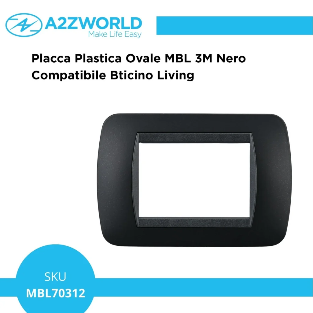Placca Plastica Ovale MBL 3M Nero Compatibile Bticino Living BLN88302 - Image 2
