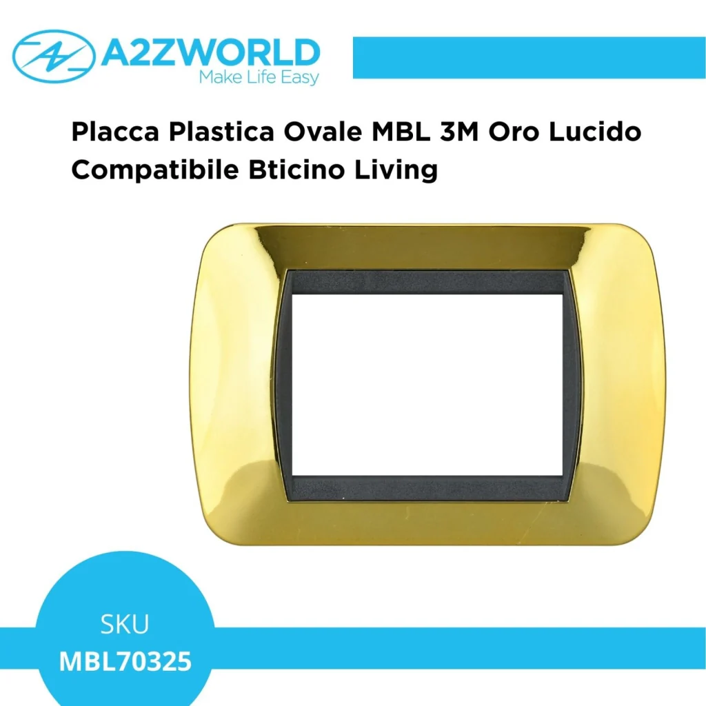 Placca Plastica Ovale MBL 3M Oro Lucido Compatibile Bticino Living BLN88312 - Image 2