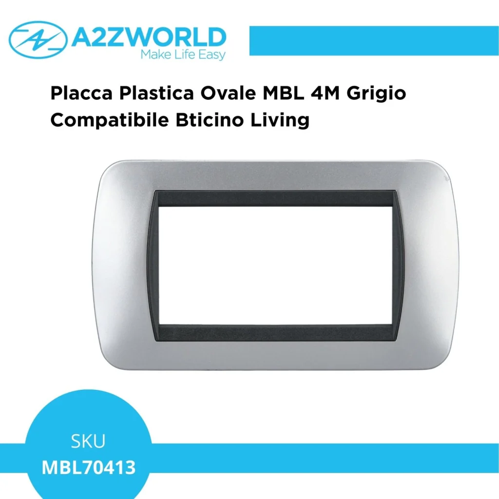 Placca Plastica Ovale MBL 4M Grigio Compatibile Bticino Living BLN88406 - Image 2