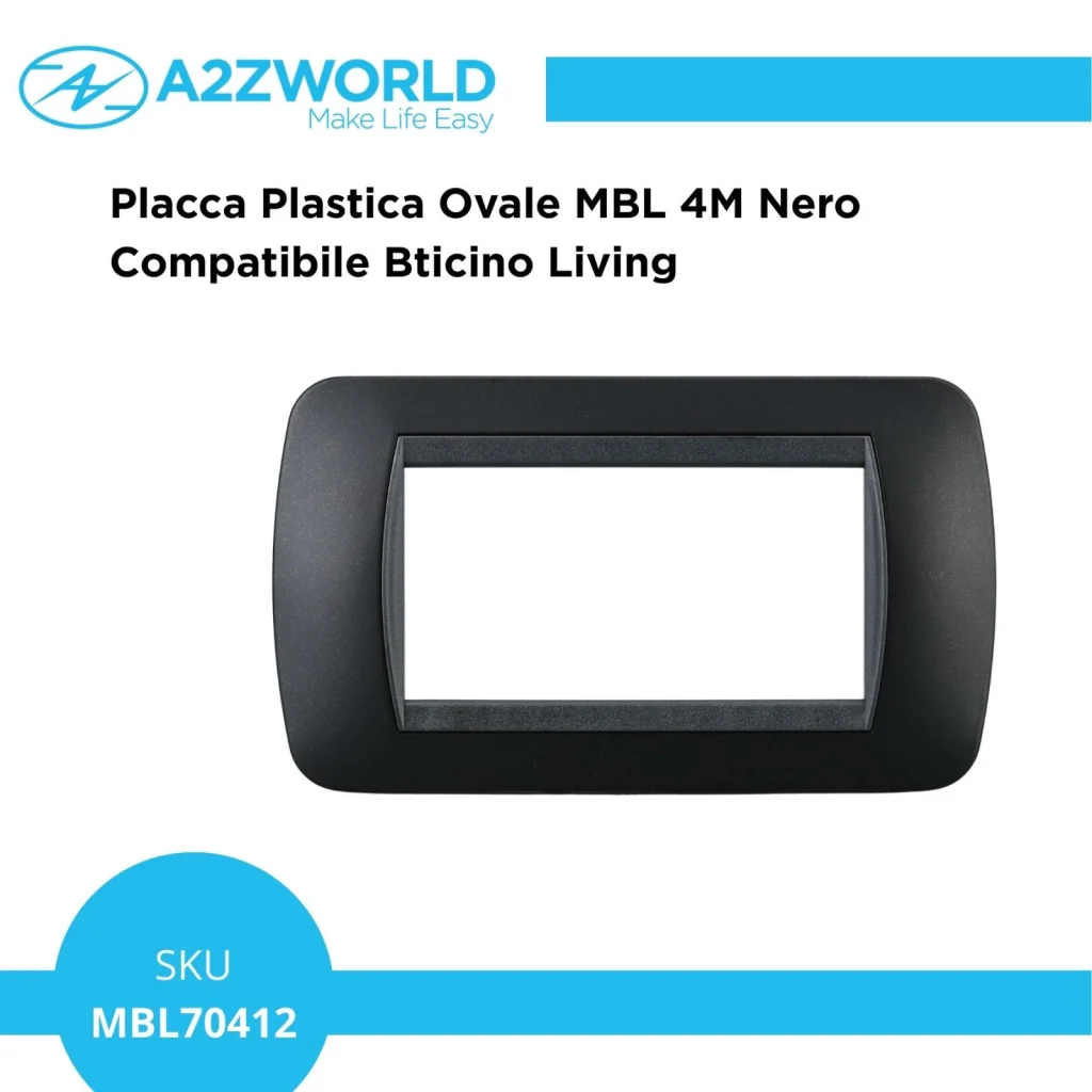 Placca Plastica Ovale MBL 4M Nero Compatibile Bticino Living BLN88402 - Image 2