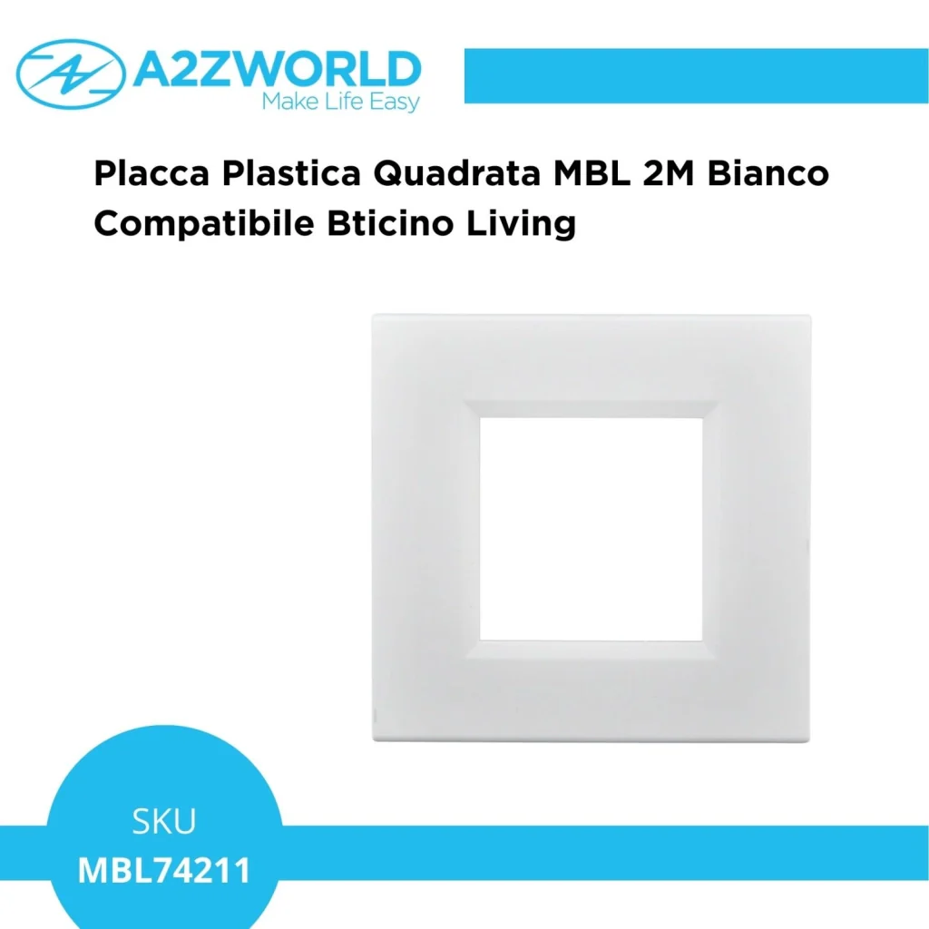 Placca Plastica Quadrata MBL 2M Bianco Compatibile Bticino Living - Image 2