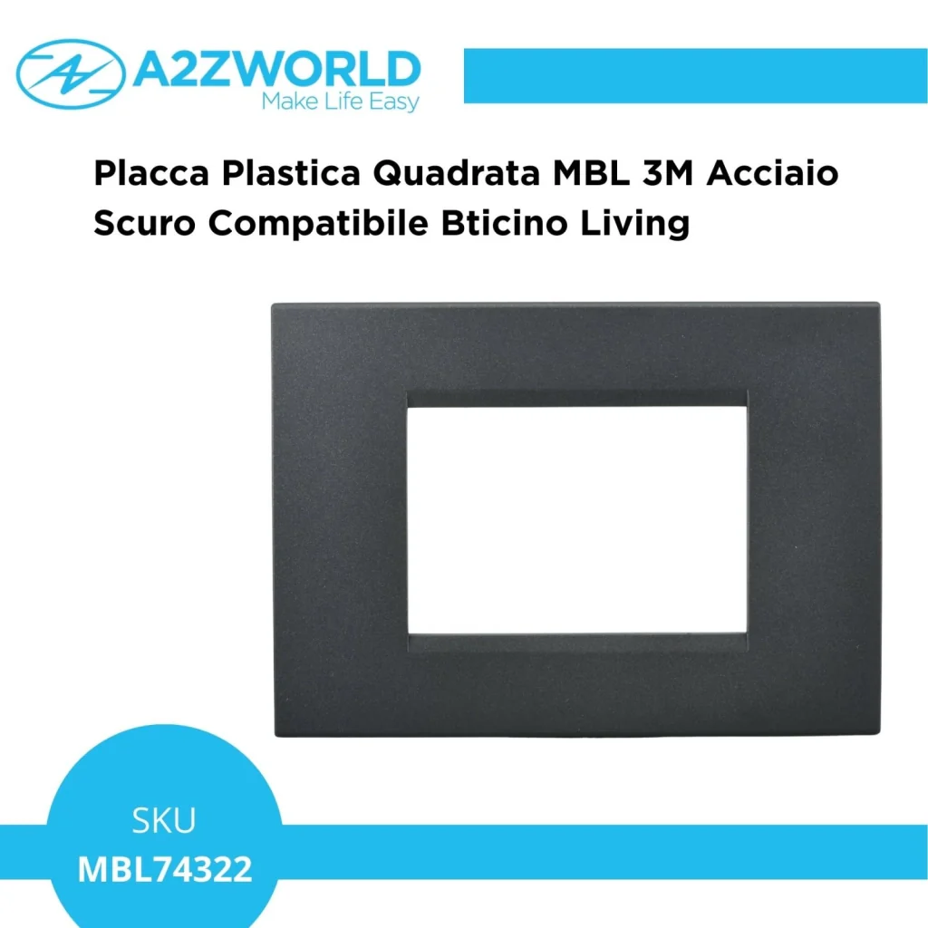 Placca Plastica Quadrata MBL 3M Acciaio Scuro Compatibile Bticino Living BLN89307 - Image 2