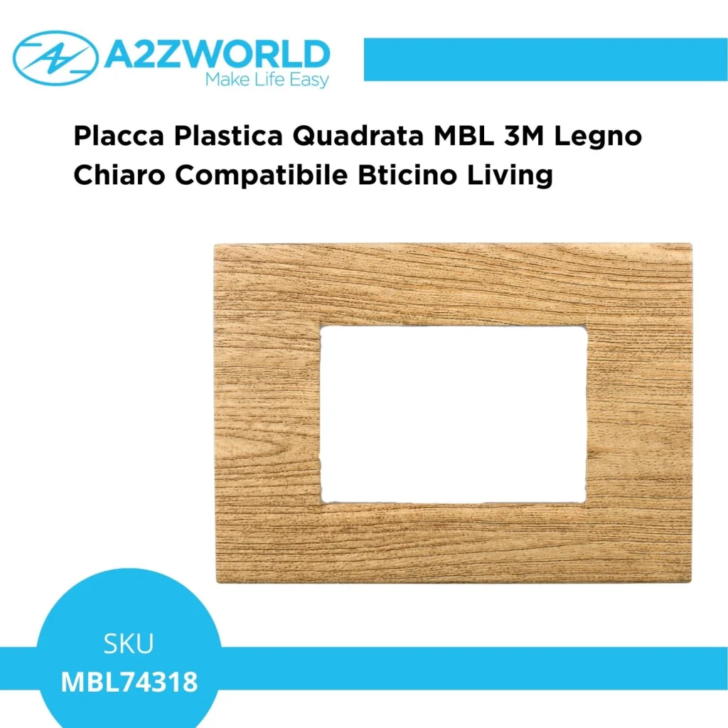 Placca Plastica Quadrata MBL 3M Legno Chiaro Compatibile Bticino Living BLN89304 - Image 2
