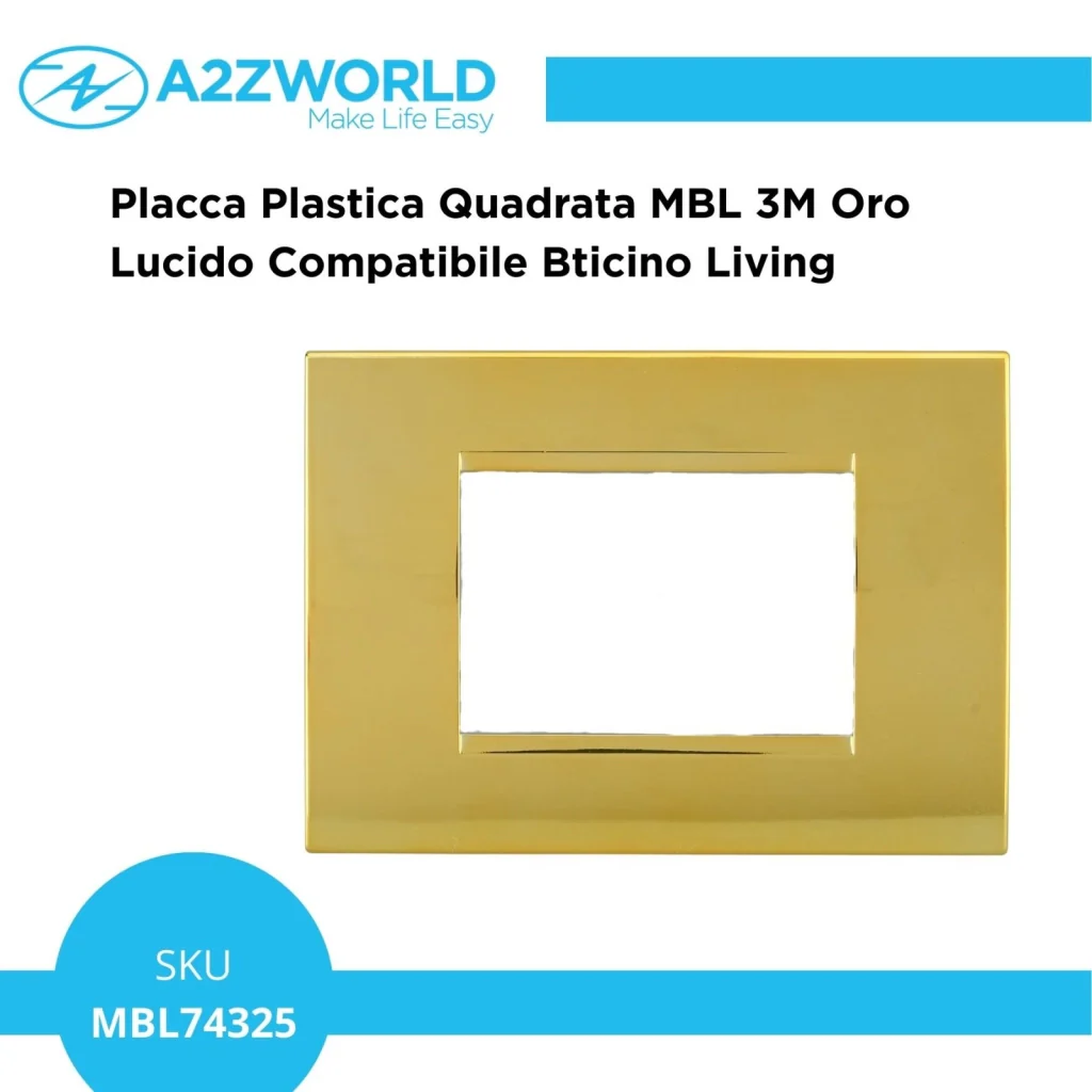 Placca Plastica Quadrata MBL 3M Oro Lucido Compatibile Bticino Living BLN89312 - Image 2