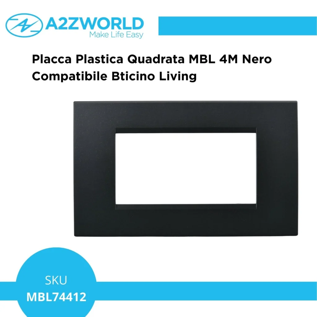 Placca Plastica Quadrata MBL 4M Nero Compatibile Bticino Living BLN89402 - Image 2