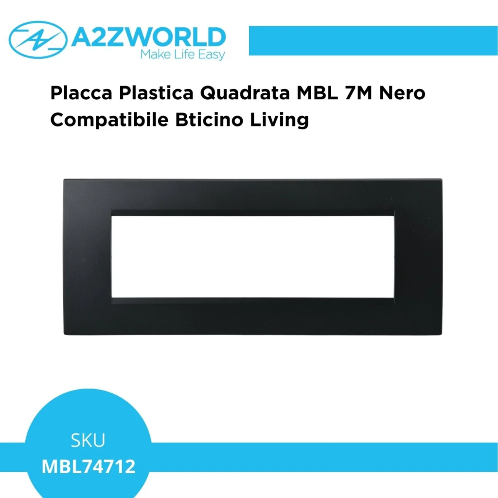 Placca Plastica Quadrata MBL 7M Nero Compatibile Bticino Living BLN89702 - Image 2