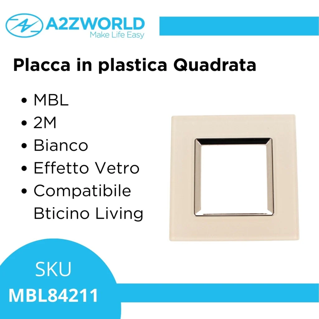 Placca Quadrata In Vetro Temperato MBL 2M Bianco Compatibile Bticino Living - Image 2