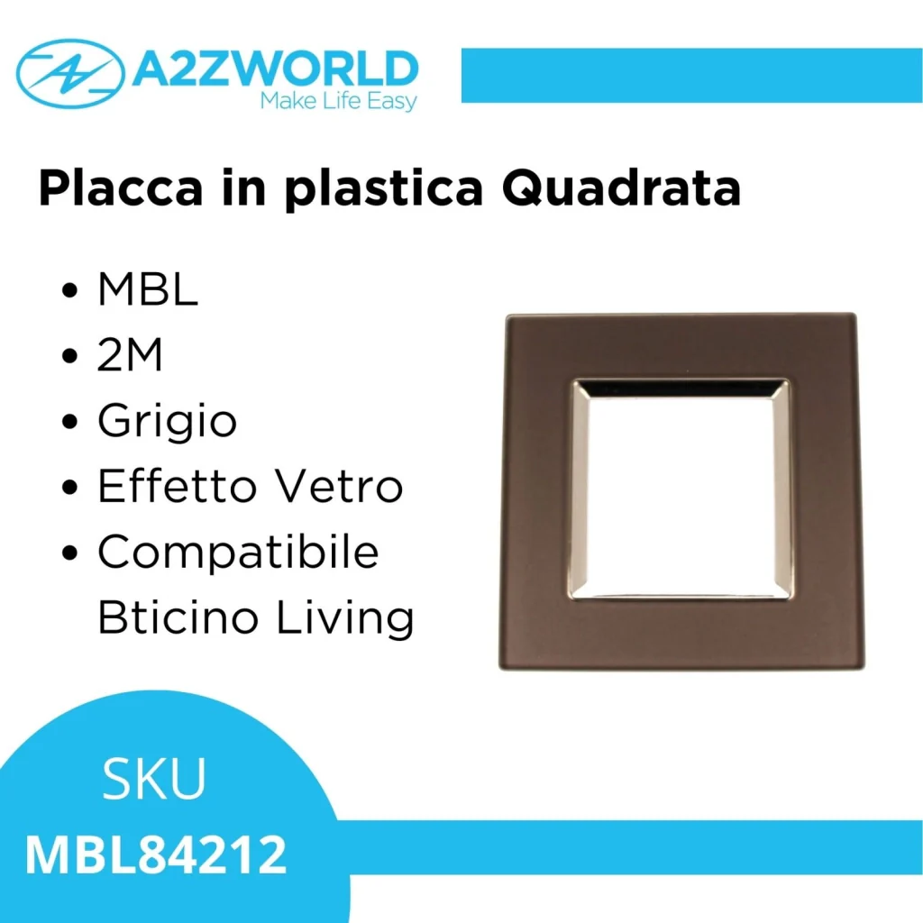 Placca Quadrata In Vetro Temperato MBL 2M Grigio Compatibile Bticino Living - Image 2