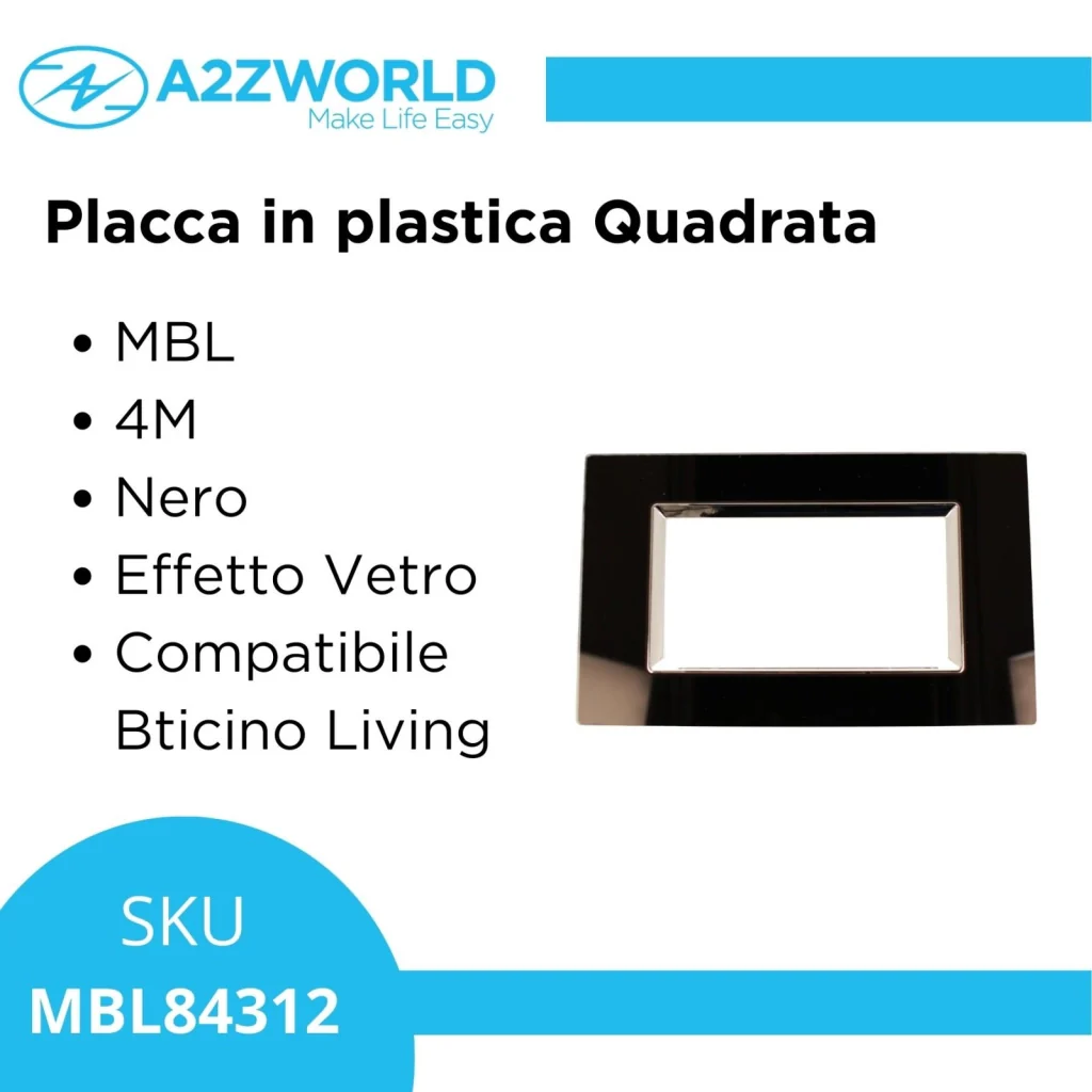 Placca Quadrata In Vetro Temperato MBL 4M Nero Compatibile Bticino Living BLN84402 - Image 2