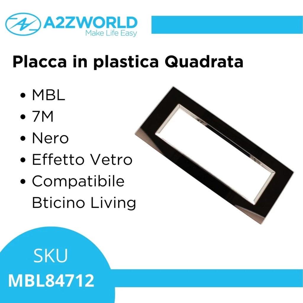 Placca Quadrata In Vetro Temperato MBL 7M Nero Compatibile Bticino Living BLN84702 - Image 2