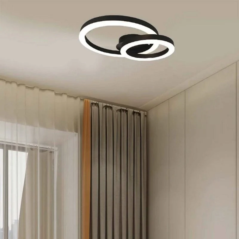Plafoniera Lampadario LED 20W 2130LM Design Moderno a due Anelli 450X105mm Colore Nero 3000K SKU-7000 - Image 5