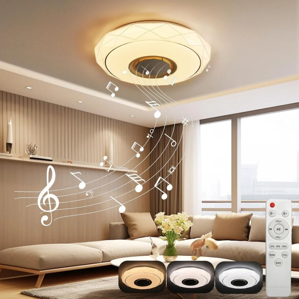 Plafoniera LED CCT Bluetooth Con Altoparlante Musica 48W 4700lm D410x95mm 140° con Telecomando 25-30mmq - Image 3