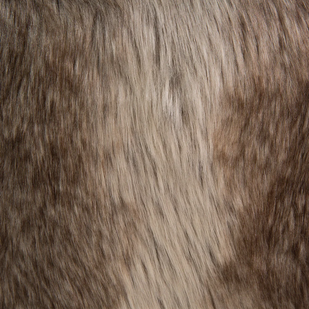 Poggiapiedi Sgabello rotondo in pelliccia sintetica marrone e beige su gambe a treppiede - Image 3