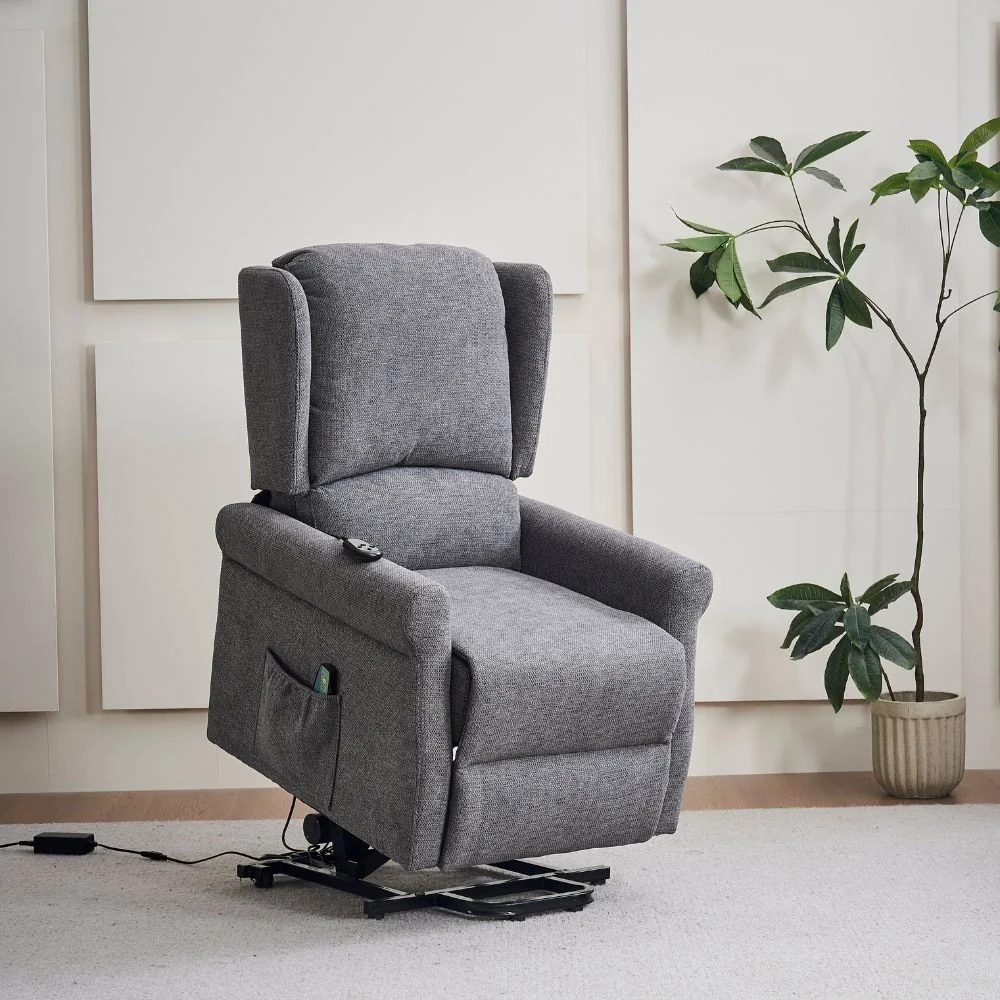 Poltrona alzapersona Tasmania con recliner elettrico 2 motori e 8 punti di massaggio in tessuto grigio - Image 2