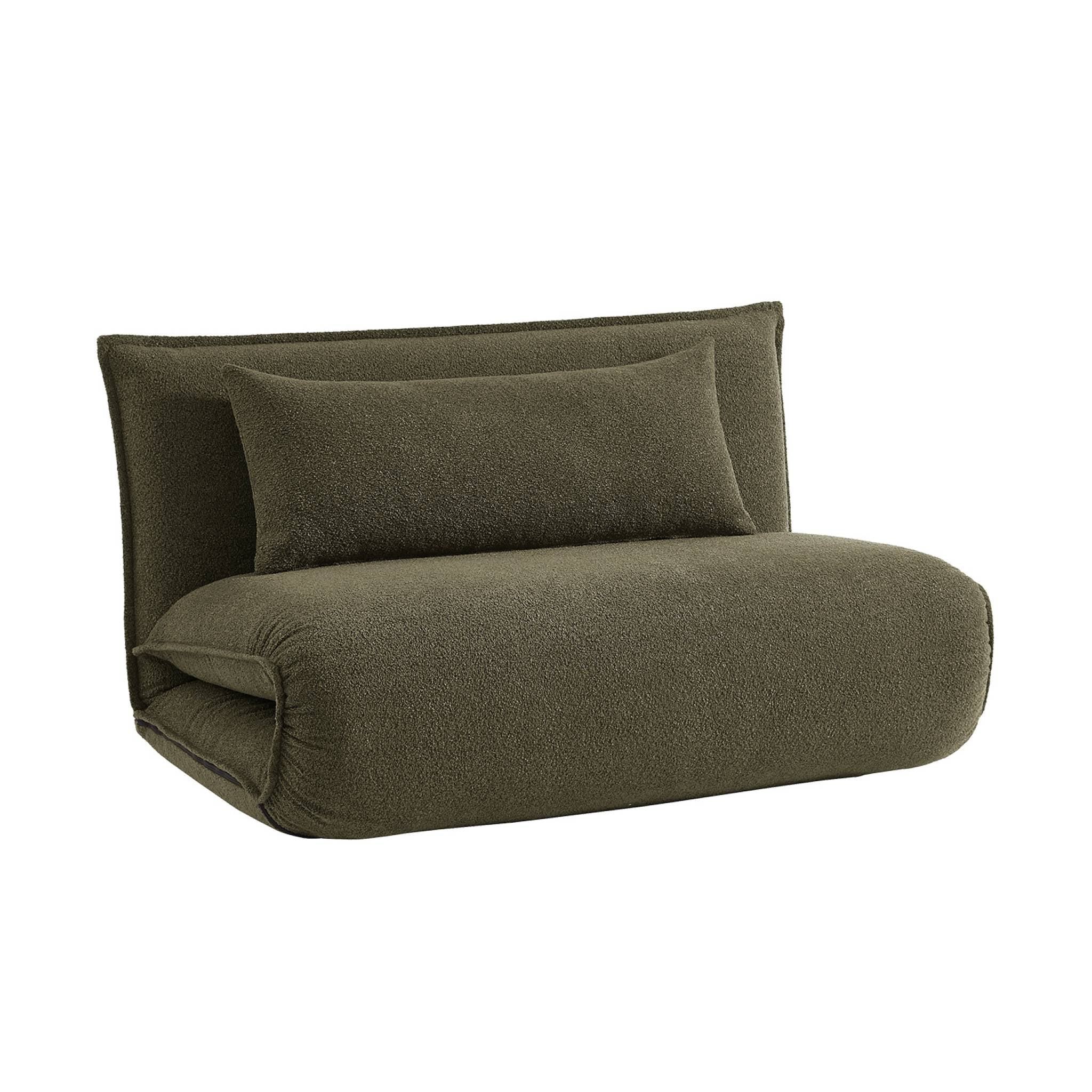 Poltrona convertibile 2 posti bouclé strutturata, verde kaki