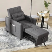 Poltrona convertibile 3 in 1, con schienale regolabile in 3 posizioni e cuscino incluso, 2 tasche laterali 69x82x85 cm, Grigio - Image 2