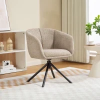 Poltrona Imbottita con Comoda Seduta, Girevole, Rivestimento Morbido, Fino a 120 kg, Marrone Chiaro - Image 2