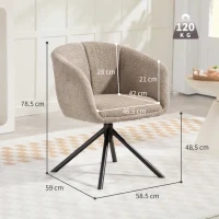 Poltrona Imbottita con Comoda Seduta, Girevole, Rivestimento Morbido, Fino a 120 kg, Marrone Chiaro - Image 3