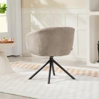 Poltrona Imbottita con Comoda Seduta, Girevole, Rivestimento Morbido, Fino a 120 kg, Marrone Chiaro - Image 4