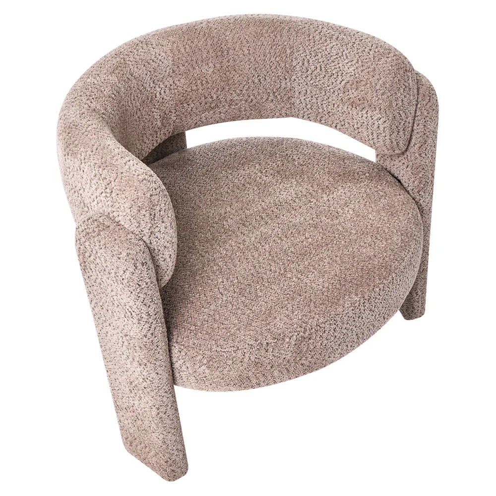 Poltrona imbottita in ciniglia con schienale curvo seduta moderna in stile scandinavo tortora - Image 6