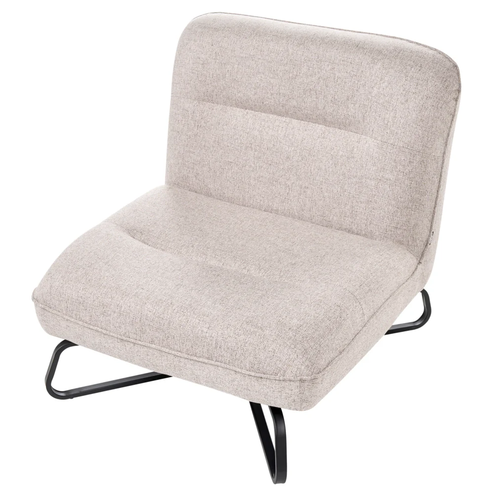 Poltrona in tessuto beige, seduta ampia, senza braccioli, struttura in metallo nero, complemento d'arredo moderno per il soggiorno - Image 3