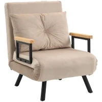Poltrona Letto 3 in 1 con Schienale Reclinabile e Cuscino, in Tessuto Effetto Velluto, 63x73x81 cm, Beige - Image 10