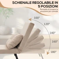 Poltrona Letto 3 in 1 con Schienale Reclinabile e Cuscino, in Tessuto Effetto Velluto, 63x73x81 cm, Beige - Image 5