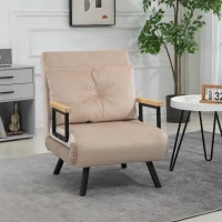 Poltrona Letto 3 in 1 con Schienale Reclinabile e Cuscino, in Tessuto Effetto Velluto, 63x73x81 cm, Beige - Image 7