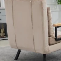 Poltrona Letto 3 in 1 con Schienale Reclinabile e Cuscino, in Tessuto Effetto Velluto, 63x73x81 cm, Beige - Image 8