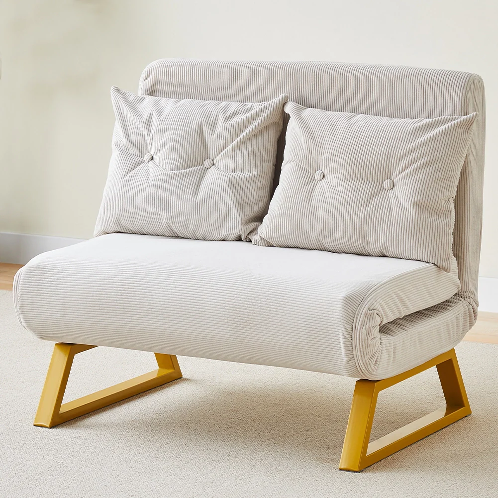 Poltrona Letto Reclinabile 2 Posti Chaise Lounge in Velluto Convertibile Crema - Image 2