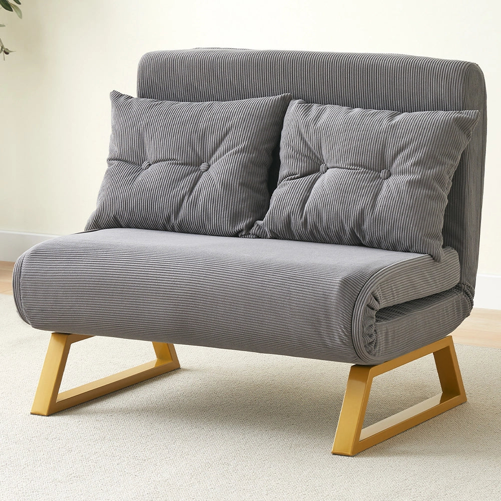 Poltrona Letto Reclinabile 2 Posti Chaise Lounge in Velluto Convertibile Grigio - Image 4