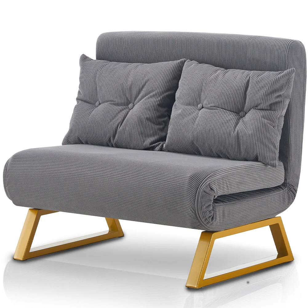 Poltrona Letto Reclinabile 2 Posti Chaise Lounge in Velluto Convertibile Grigio - Image 5