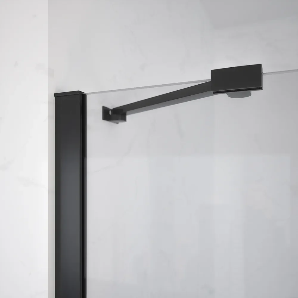 Porta doccia 110cm apertura a battente lato sinistro con cerniere, profili nero opaco e vetro da 8mm trasparente h195 | Fiji - Image 3